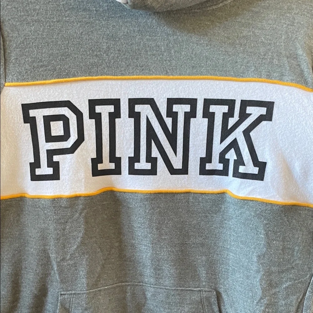 PINK Victoria's Secret Gray Hoodie with Black and Yellow Accents - Picture 2 of 4